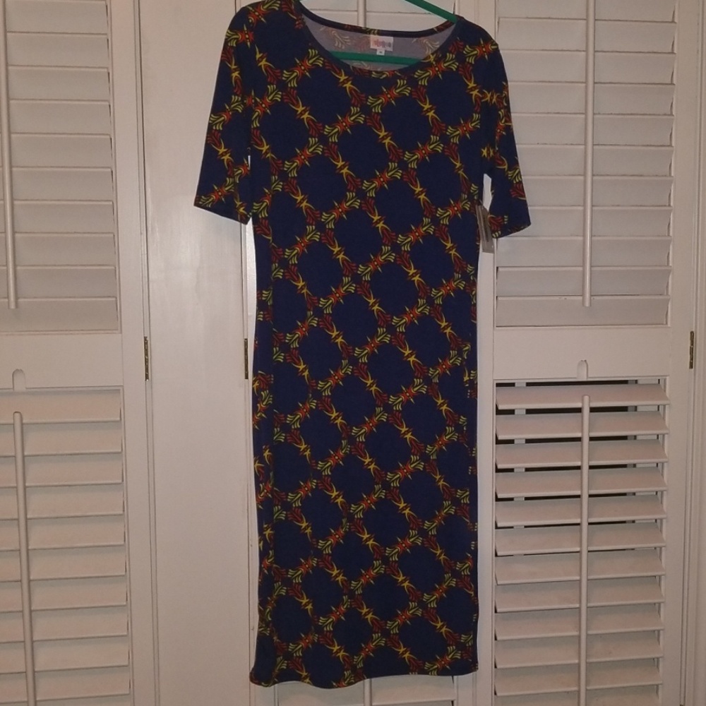 NWT Lularoe Julia - Bright Navy, Yellow and Red